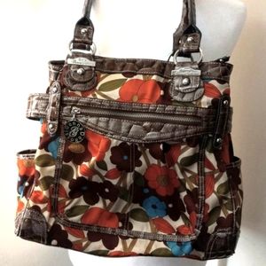 Genna De Rossi Colorful Floral Shoulder Bag Large Lots of Pockets